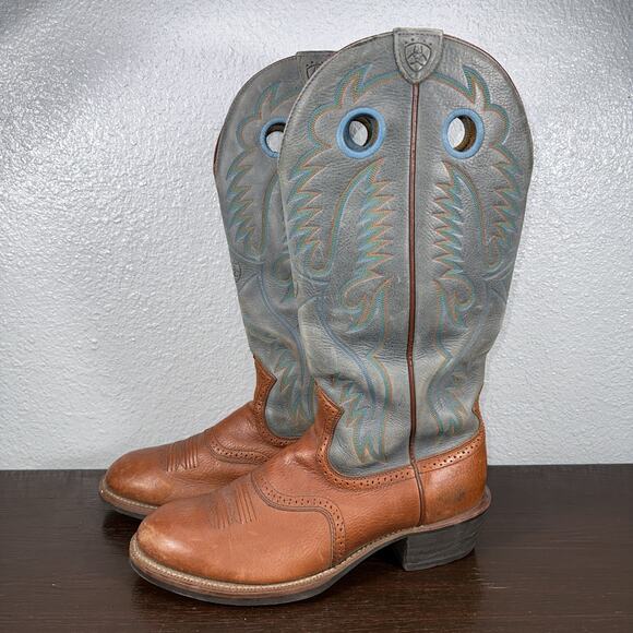 Ariat Heritage Buckaroo 16" Brown Teal Cowboy Boots 35299 Mens Size 13 D EUC